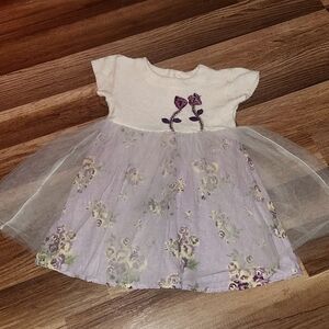 CachCach Purple & Cream Floral Print Dress w/ Tulle Skirt Size 3  Easter Spring